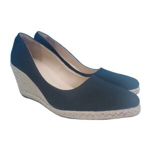 Ruanyu Women's Black Espadrille Wedge Pumps Sz 7 Closed Toe 3" Heel Classic